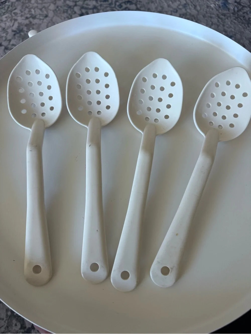 Set of 4 White Slotted yServing Spoons